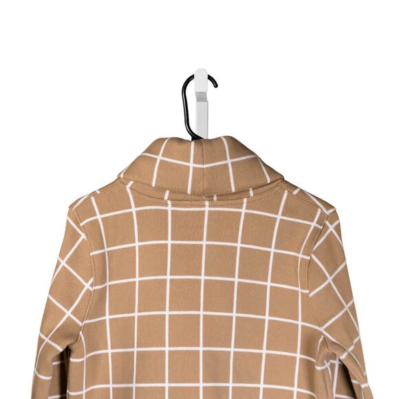 J. Crew Womens Sweater Beige White Check Plaid Turtleneck Knit Top Blouse Size M - Picture 7 of 8